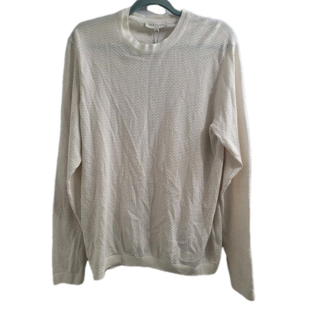 Jack Victor Douglas Crewneck Sweater Mens M Cotton Silk Blend Ecru Textured NWT